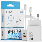 Chargeur USB Strex 25 W - Chargeur rapide avec USB-A et USB-C - GaN - Wit - PD 3.0 + QC 3.0 - Câble USB-C inclus