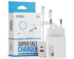 Strex USB-C & USB-A Snellader 25W - GaN Oplader met PD 3.0 & QC 3.0 - Inclusief USB C Kabel - Wit