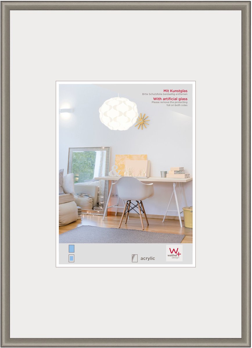 Walther New Lifestyle - Kunststof lijst - Fotoformaat 30x40 cm - Kunstglas - Staal