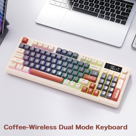 M96 Draadloos RGB Gaming Toetsenbord - Scherm - Multifunctionele Draaiknop - BT5.0/2.4G - PBT Ball Keycaps - Blue