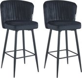 Bol.com Colenis® - Barry Barkruk - Barstoel - Set Van 2 - Zwart - Velvet - Fluweel - Design - Industrieel - Barkrukken aanbieding
