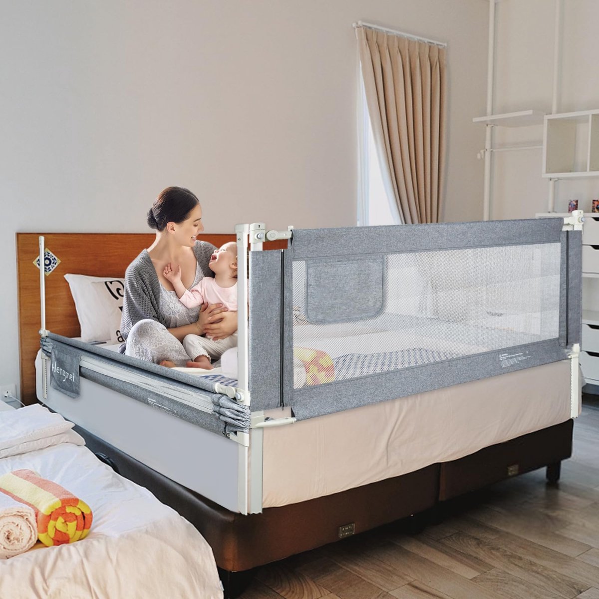 NAIZY Babybedhekje voor Kinderen Verticaal Optilbaar en met één Hand te Bedienen ter Bescherming Tegen Vallen voor Baby's en Kinderen, 150 cm — cadeau in Cadeau-ideeën - foto 3