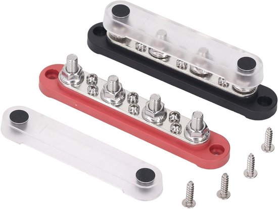 Busbar Box, 300A Bus Bar Stroomverdeelkast 48V DC 4 Studs Universeel voor Auto Schip Boot RV(Rood-4xM8 Busbar Box, 300A Bus Bar Stroomverdeelkast 48V DC 4 Studs Universeel voor Auto Schip Boot RV(Rood-4xM8