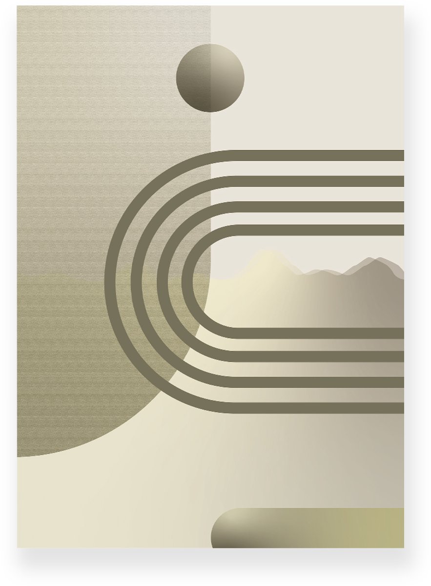 Yisual Aluminium plaat 20x30 cm - Poster - Geometrische Vormen - Bogen - Donkergroen - Lichtgroen - Abstract - Modern - Muurdecoratie - Wanddecoratie
