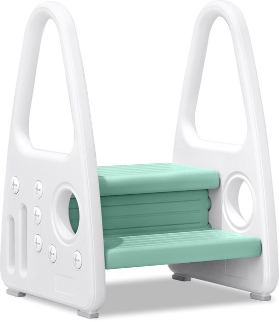 Tabouret 2 marches Aufun, Perfect pour la crèche, la cuisine, la salle de bain ou l'apprentissage de la propreté des tout-petits, vert