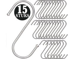 15 Stuks - Zilver Metaal S Vormige Haken - 13cm Lengte - Ophanghaken - Haakjes voor Keuken, Badkamer & Tuin - Kledinghangers - Jashaak Hangers - Handdoekhaakjes - Keukengerei Organizer Haak - Kapstok S-haken - Vleeshaken - Muurhaak