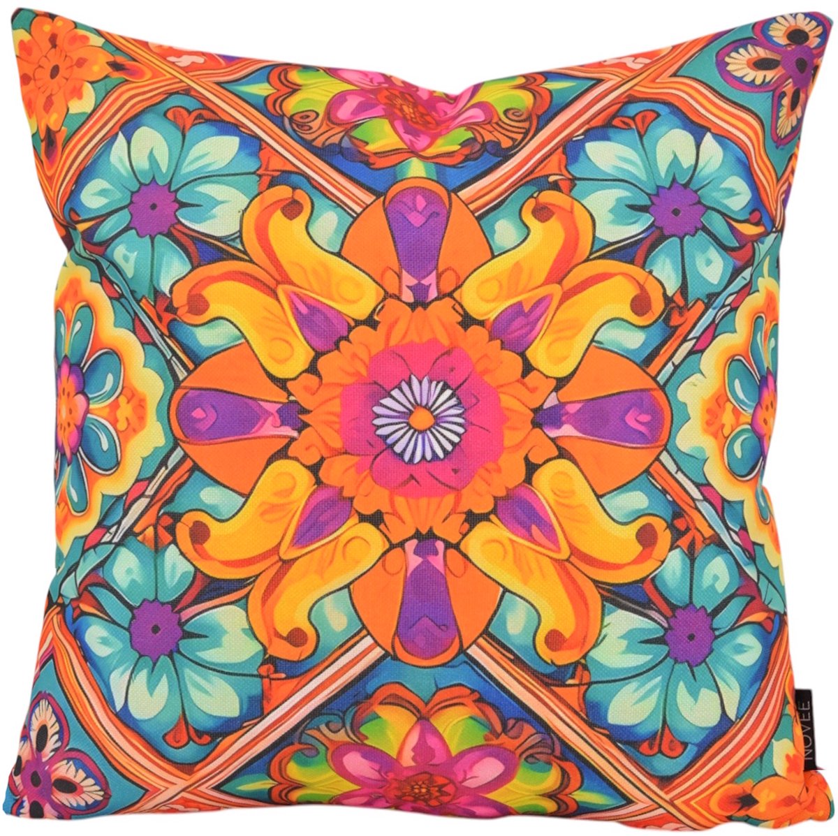 NOVÉE Kaya Mandala #2 Kussenhoes | Outdoor / Buiten Collectie | 45 x 45 cm | Katoen/Polyester aqua-groen-paars