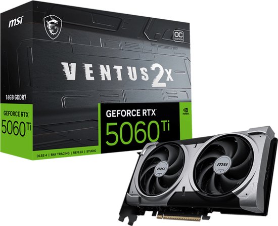 MSI NVIDIA GeForce RTX 5060 Ti 16G VENTUS 2X OC PLUS - 16GB - GDDR7 - PCIe 5.0 - 1x HDMI 2.1b - 3x DisplayPort 2.1a