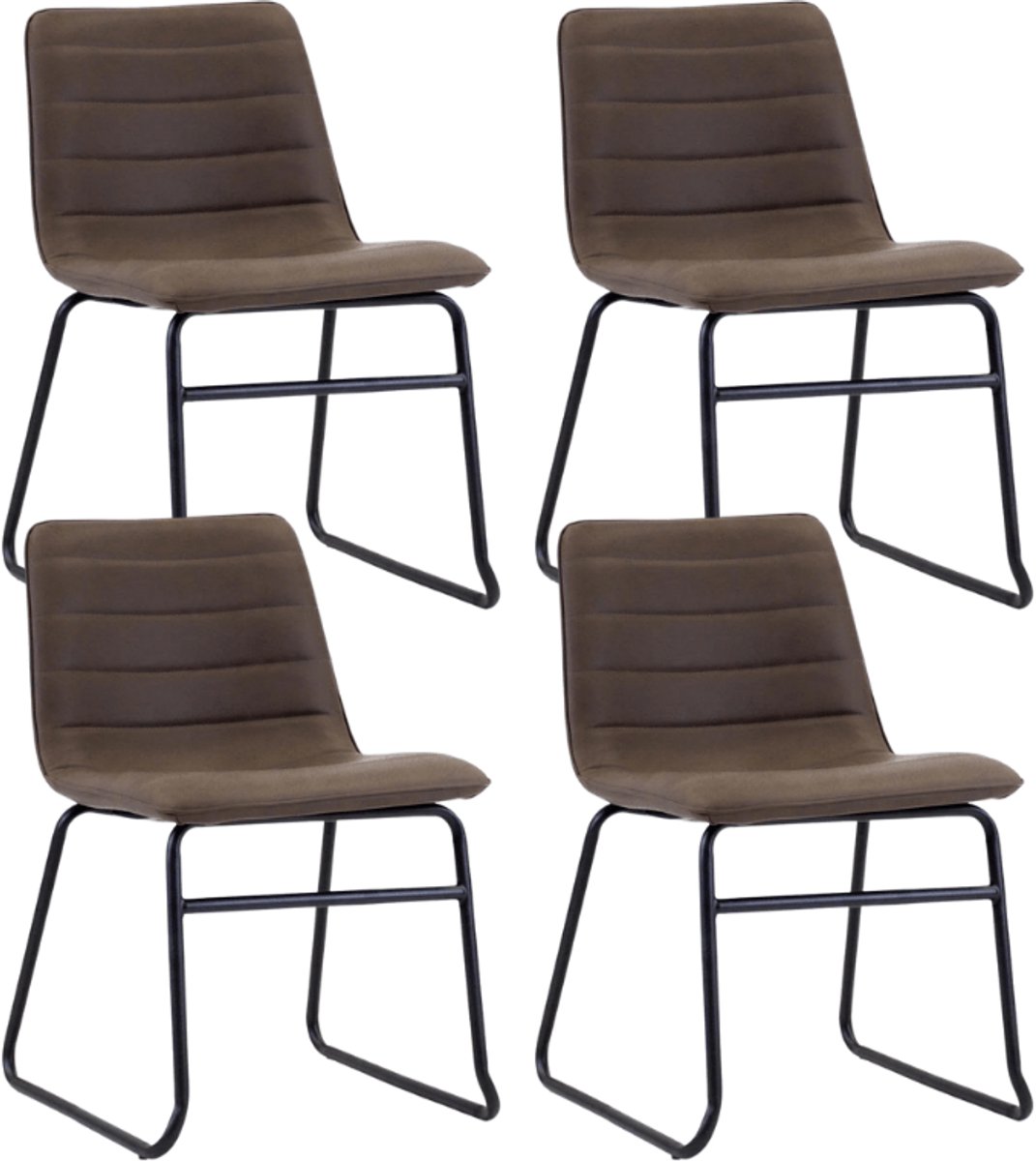 Dimehouse Set van 4 Industriële Eetkamerstoelen Mark Taupe Kunstleer - Zonder Armleuningen - Kunstleer - Industrieel