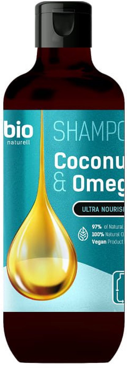 Natuurlijke Haar shampoo Kokos olie en Omega - beschadigd haar - futloos en dun haar 355ml