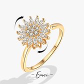 Anxiety Ring - (Draairing Zonnebloem) - Stress Ring - Fidget Ring - Anxiety Ring For Finger - Draaibare Ring Dames - Spinning Ring - Spinner Ring - One-size - Goudkleurig RVS