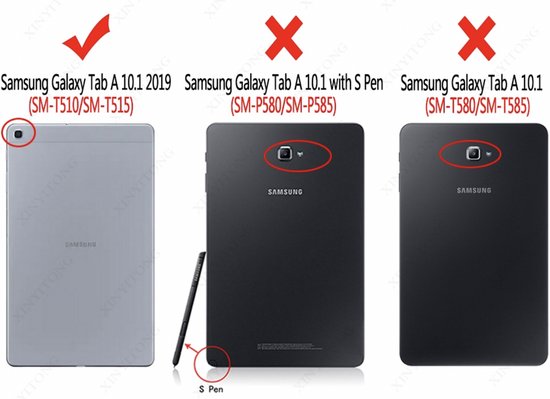 Samsung Galaxy Tab A 10.1 2019 SM-T510 / T515, étui pour tablette avec stylet, étui pour tablette pivotant, étui avec support magnétique, étui à rabat en cuir pour tablette Smart Cover Zwart - HiCHiCO