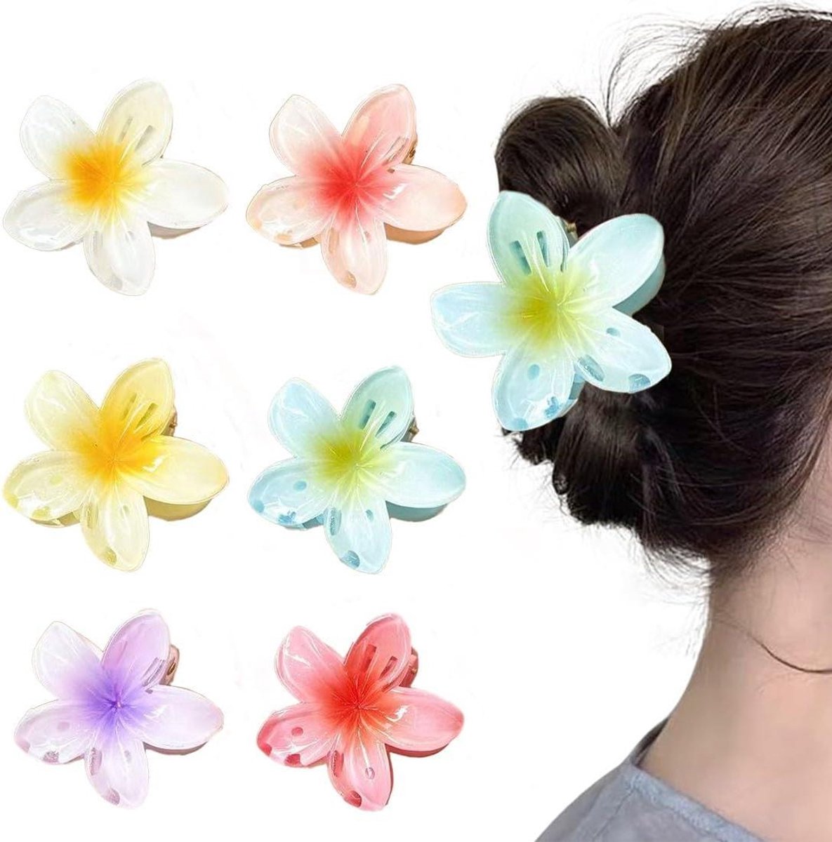 Flower Hair Pins Pack of 6 - Plastic Hair Clips for Girls and Women, Summer Holiday Accessories - 4 cm