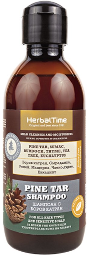 Herbal Time Dennenhars Shampoo - Effectief tegen Psoriasis, Eczeem, Roos, Jeuk, Gevoelige Hoofdhuid - Verlicht Intens - 240ml