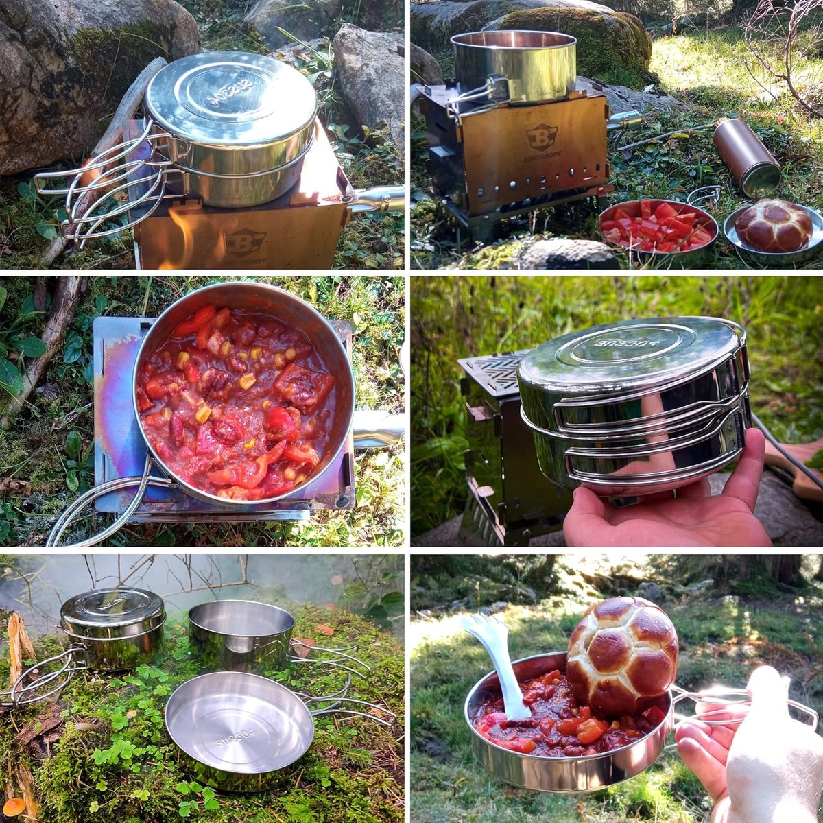 Campingkookgerei, set kookpan met pan, outdoor kookgerei, picknickpan, ultralicht, campingpannenset, campingserviesset voor Bushcraft