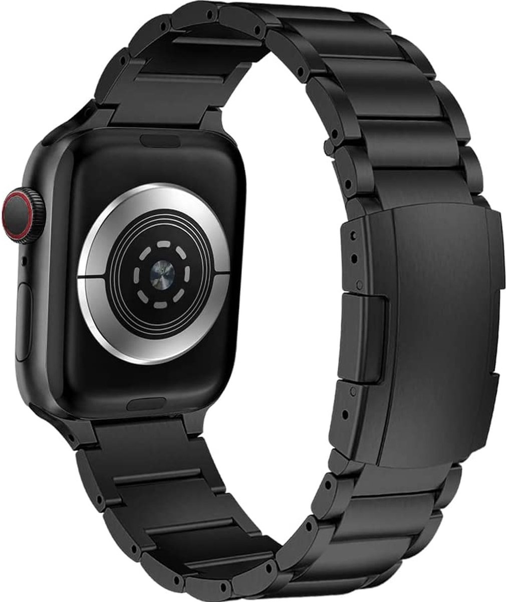 Mobigear Titanium Watch bandje geschikt voor Apple Watch Bandje Vouwsluiting | Mobigear Brisbane - 49/46/45/44 mm - Zwart
