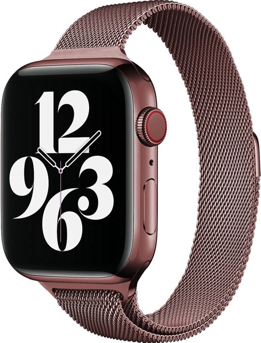 Mobigear Milanese Watch bandje geschikt voor Apple Watch Bandje Magneetsluiting | Mobigear Slim Loop - 49/46/45/44 mm - Bruin