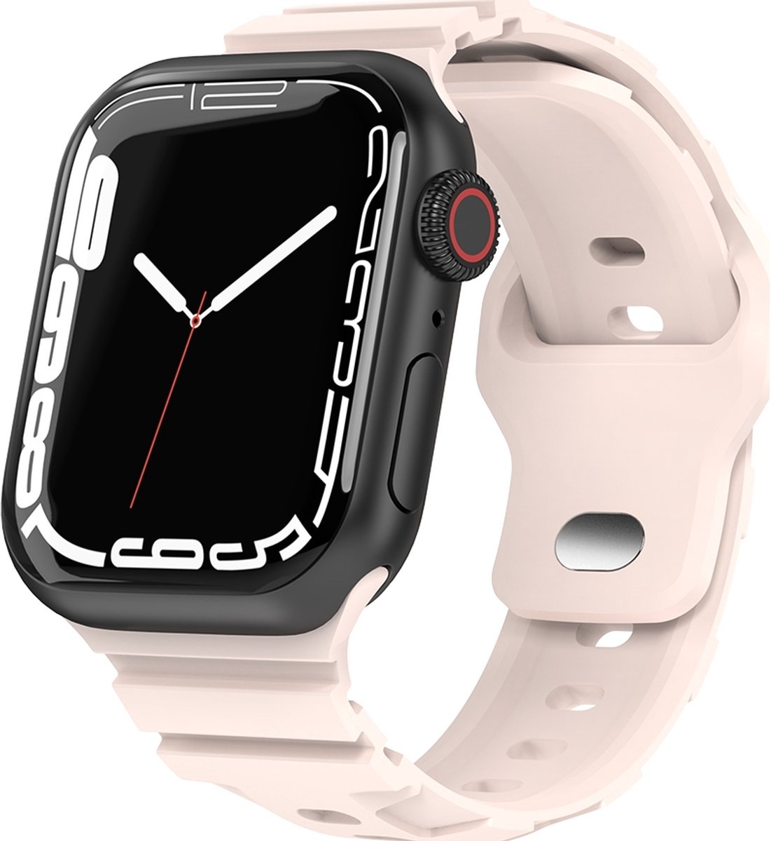 Mobigear Siliconen Watch bandje geschikt voor Apple Watch Bandje Druksluiting | Mobigear Sport Armor - 49/46/45/44 mm - Sand Pink