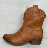 Smile Favorites® Dames Cowboylaarzen met Hak Kort - Camel - Imitatieleer - Maat 38 -