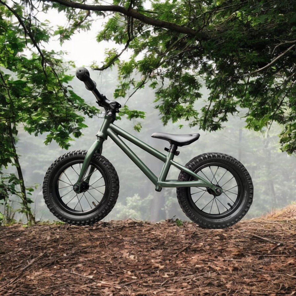 Jobber – Fatbike Loopfiets 2 jaar – Loopfietsen 12inch - Mat Groen — afbeelding 4