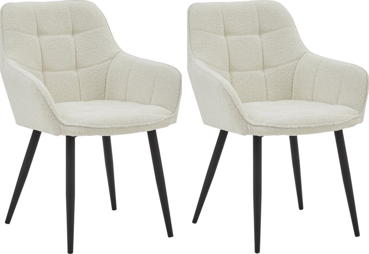 Colenis® - Oriana Eetkamerstoel - Set Van 2 - Wit - Bouclé - Industrieel