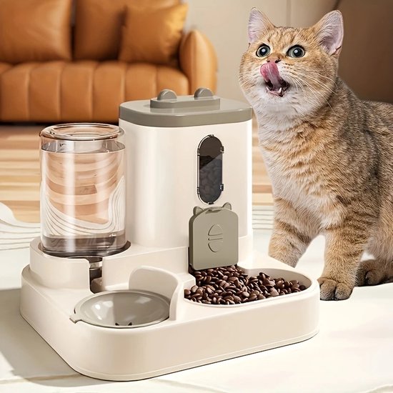 2-in-1 automatische Voer- en Waterbak voor Huisdieren – Wit – Voor Katten & Honden – Slimme Voerdispenser met Waterreservoir - Voer- & drinkbakken - voer en waterbak - voerbak kat - voerbak hond