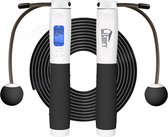 Corde à sauter Uten Professional Sport avec compteur - Ajustable - pour Adultes et Enfants - Corde à sauter sans corde / sans fil - Corde à Jump - Speedrope avec poids - Comprend un sac de rangement - Wit Zwart