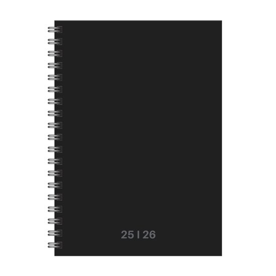 SOHO Black Agenda - A5 formaat - Spiraal - 1 week op 2 pagina's - Harde kaft - Met Elastiek