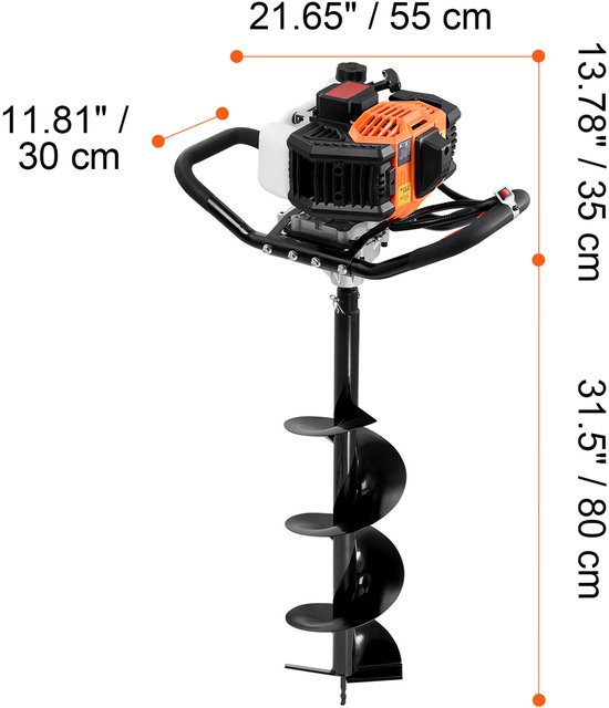 Graafmachine op gas 52CC 1450W met 8” boor-1 verlengstang, oranje + zwart — afbeelding 5