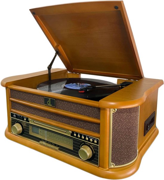 Platenspeler met DAB Radio – Vinyl Speler met FM, USB, RCA, AUX & Afstandsbediening – Inclusief CD- & Cassette Speler – Retro Muziekspeler met Moderne Functionaliteiten