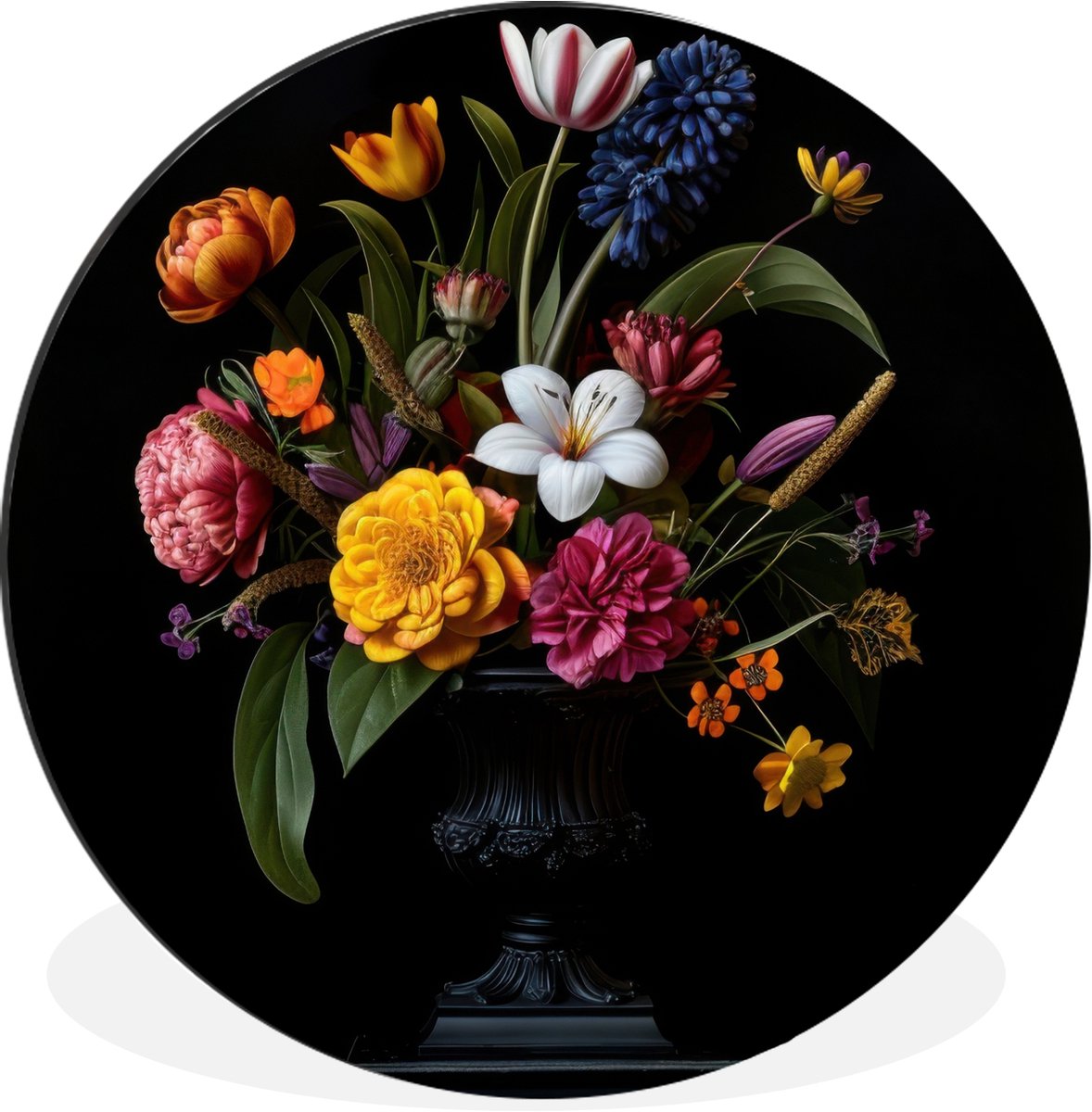 WallCircle Wandcirkel - Muurcirkel - Lente - Bloemen - Klassiek - Vaas - Aluminium - Dibond - 120x120 cm - Binnen en Buiten Boeket - Bloemen 3