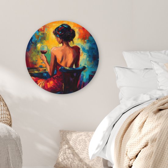 WallCircle® Cercle mural 60x60 cm - Cercle mural Vin - Femme - Atmosphérique - Coloré - Décoration murale salon - Décoration murale chambre - Accessoires de décoration de chambre - Tableaux ronds