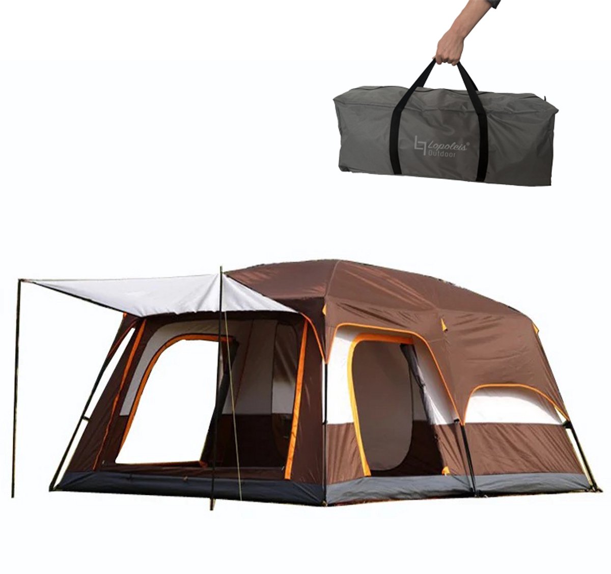 Bol.com Lopoleis® Kampeertent – Familietent tent 5+ personen– Koepeltent – Tunneltent – Waterdicht Oxford doek – Bruin – 430x305... aanbieding