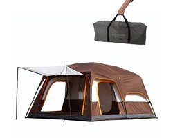 Lopoleis® Kampeertent – Familietent tent 5+ personen– Koepeltent – Tunneltent – Waterdicht Oxford doek – Bruin – 430x305x200cm