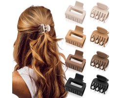 8 Stuks Matte haarclips voor vrouwen en meisjes -Haarklem - Haarknip -Hoofdtooi- Rechthoekige en dubbele rij kleine klauwclips voor dun/medium fijn haar - Antislip kaakclips