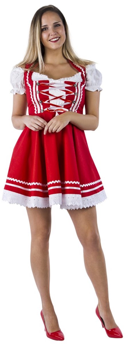 Oktoberfest Dirndl Kort - Rood-Wit - met Bloesje - Maat 44