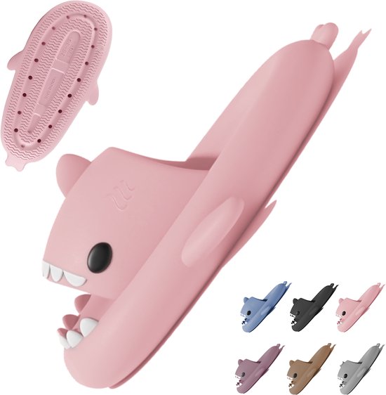 Geweo Shark Dias - Slippers requin - Chaussons de bain - Pantoufles femmes homme femme - Chaussons de douche - Chaussons requin - Toboggans d'été antidérapants à plateforme et Slippers - Rose - Pointure 3940