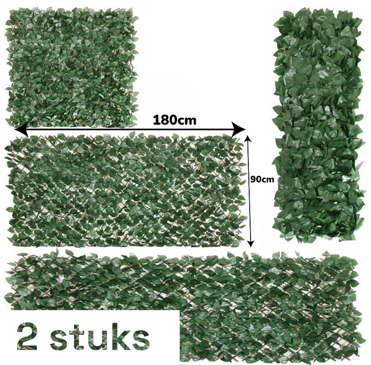 Dutchers.® 2 stuks Kunsthaag - Klimop Kunsthaag Voor Buiten - Tuinscherm - Balkonscherm - Harmonica Model - Uitschuifbaar - 180x90 Cm