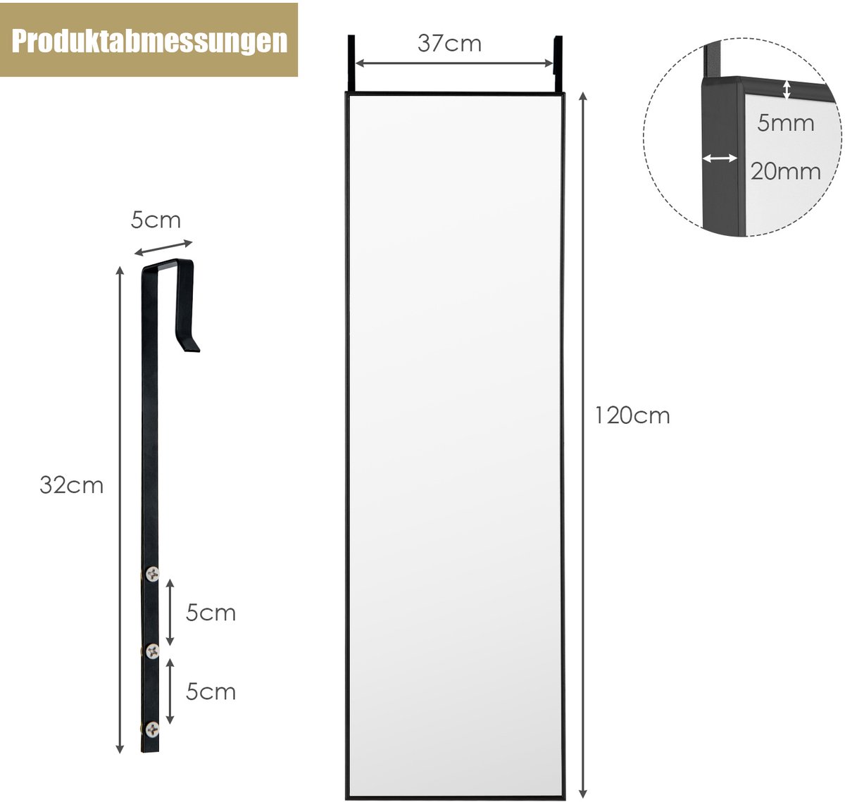 Costway 37 X 120 Cm Full-body Spiegel Met In Hoogte Verstelbare Hanghaken Wandspiegel Deurspiegel Hangspiegel Spiegel Voor Slaapkamer Woonkamer En Entree 1128799247