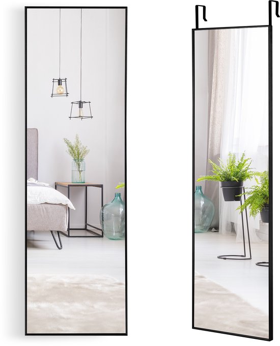 COSTWAY 37 x 120 cm full-body spiegel met in hoogte verstelbare hanghaken, wandspiegel, deurspiegel, hangspiegel, spiegel voor slaapkamer, woonkamer en entrée