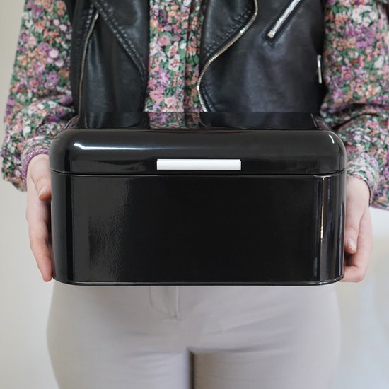 QUVIO Boîte à pain - Boîte à pain - Conserver le pain - Boîte alimentaire frais pour pain - Boîte à pain - Couvercle à rabat - Couvercle à charnière - Zwart - Fer - Capacité 9,5 litres - 20 x 30 x 16 cm