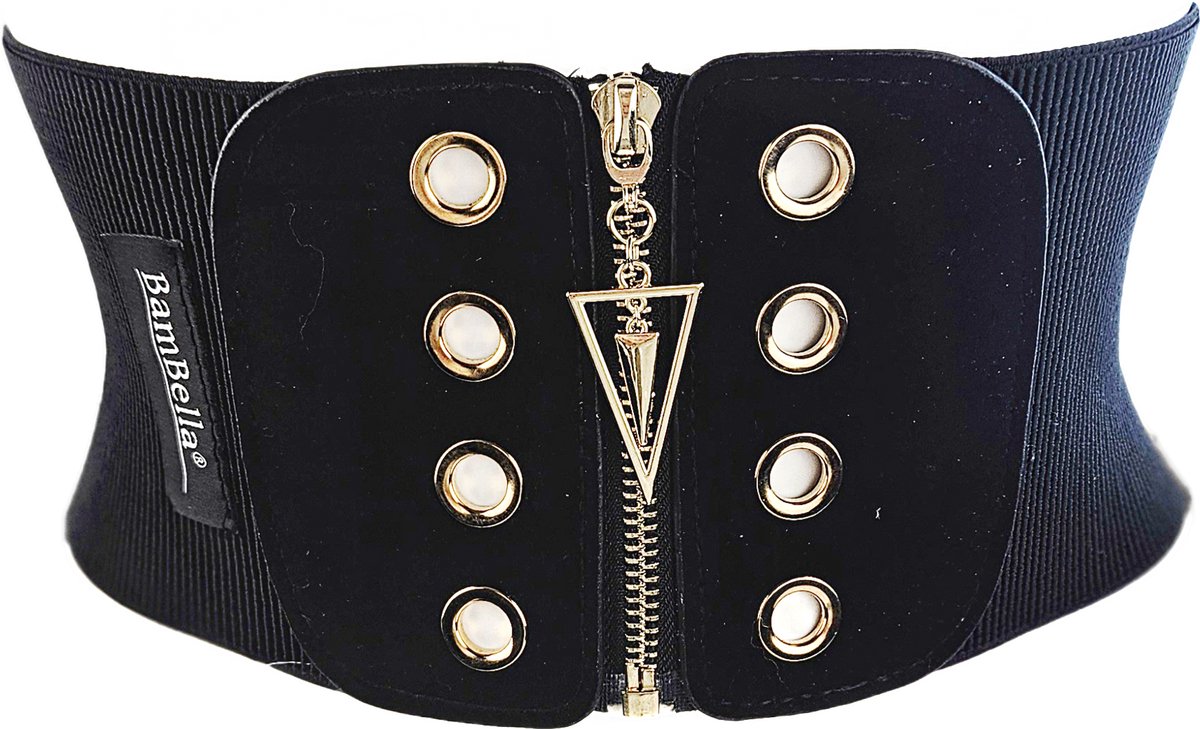 BamBella ® - Corset Riem Maat S M L - Mode Body Gothic Goth taille riem zwart met rits goudkleurig korset belt