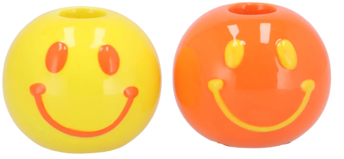 Smiley dutch orange mix candle 7x7x6cm - set van 2