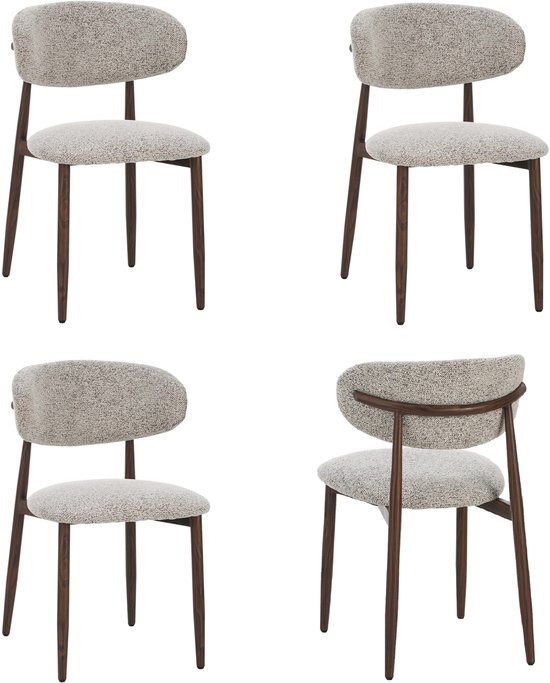 Chaises de salle à manger Celia - noyer brun - lot de 4 - tissu de luxe et pieds en métal