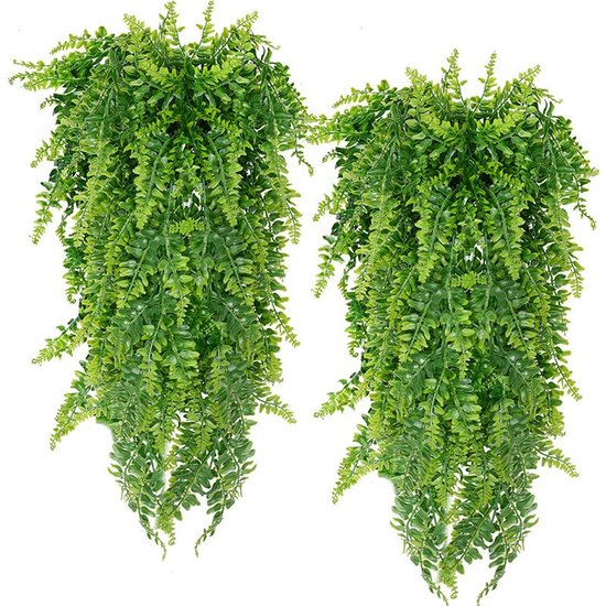 Foto: 2 stks gesimuleerde plant perzische blad muur opknoping gras rotan groene plant plastic bloem gesimuleerde plant wanddecoratie hangende mand