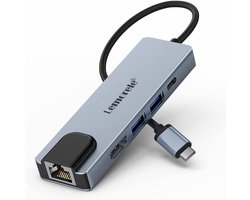 Lemorele TC15 – Multiport Adapter – 5-in-1 USB-C Hub – HDMI 4K – RJ45 LAN – PD 100W – SD/TF – Voor MacBook, Laptop & Tablet
