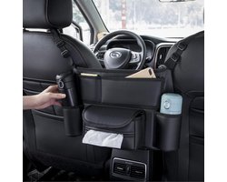 38×24×15cm - Opbergtas voor in de auto - Leren opbergtas voor in de auto tussen de stoelen - Hangende tas voor achterbank - Houder voor autotas - Grote capaciteit - Eenvoudig te installeren en schoon te maken - Zwart