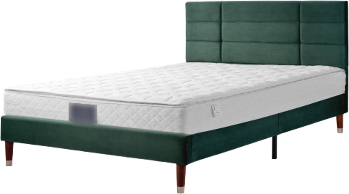GOTAGEE Gestoffeerd tweepersoonsbed met lattenbodem, 140x200cm linnen, voor volwassenen & tieners, donkergroen (met matras)