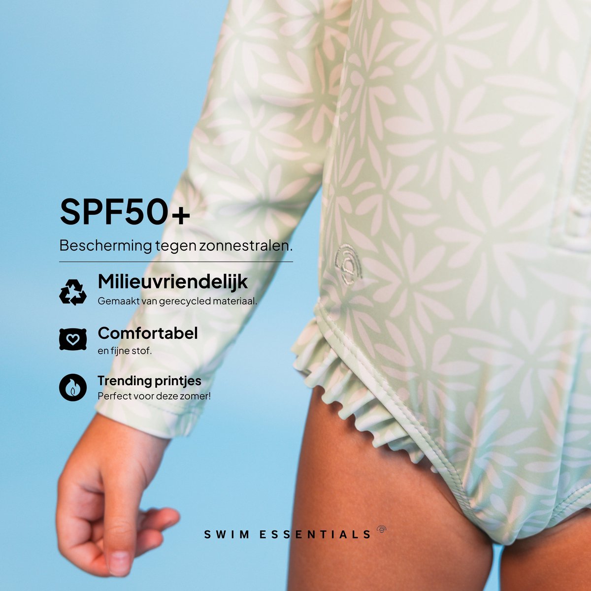 Swim Essentials | Groen Bloemen Meisjes UV Badpak met lange mouwen – Maat 110/116