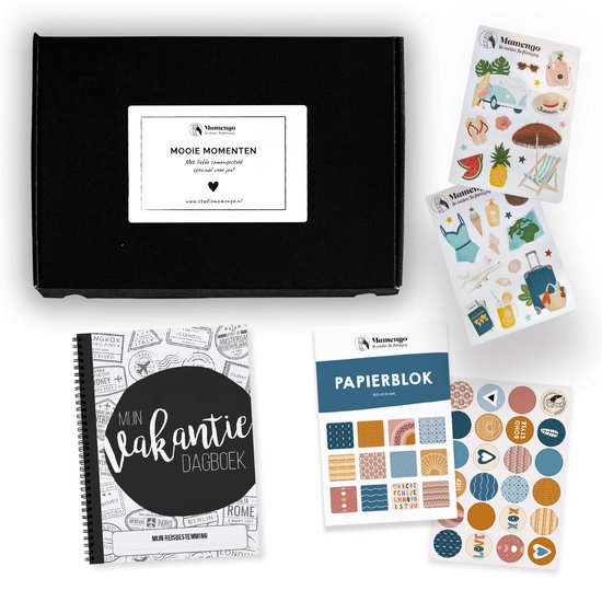 Vakantie pakket Boho - Invulboekpakket - Vakantie dagboek - Reisdagboek met stickers en papierblok